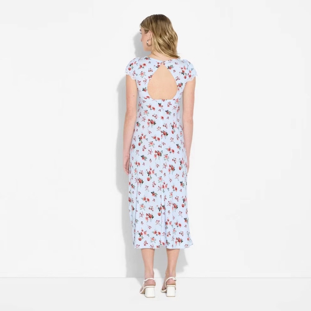 Wild Fable Blue Floral Midi Coquette Demure Dress Size M - Picture 2 of 7